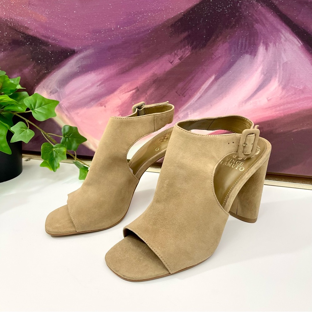 Vince Camuto Crebellan Block Heel Suede Sandal in Tan Size 8.5‎ - Picture 3 of 15